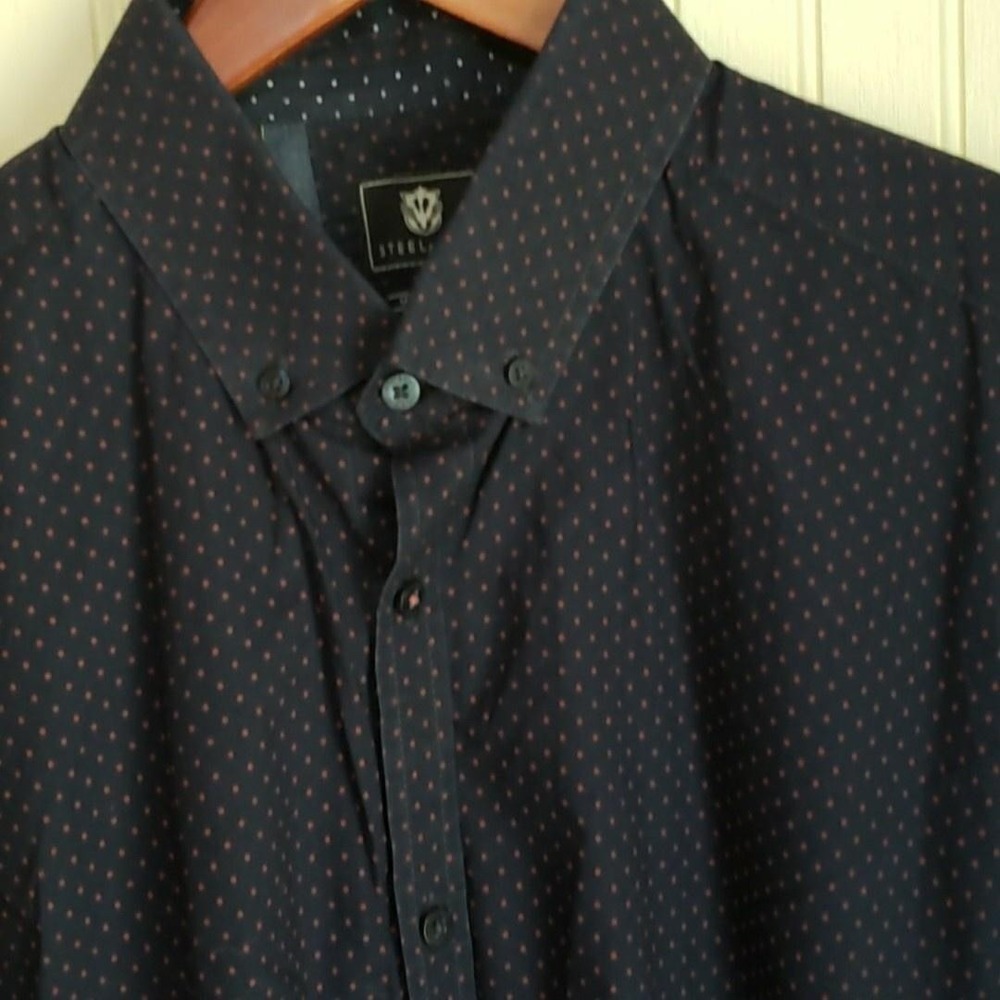 Steel & Jelly Shirt Mens Large Blue Polka Dot Long Sleeve Button Up Casual